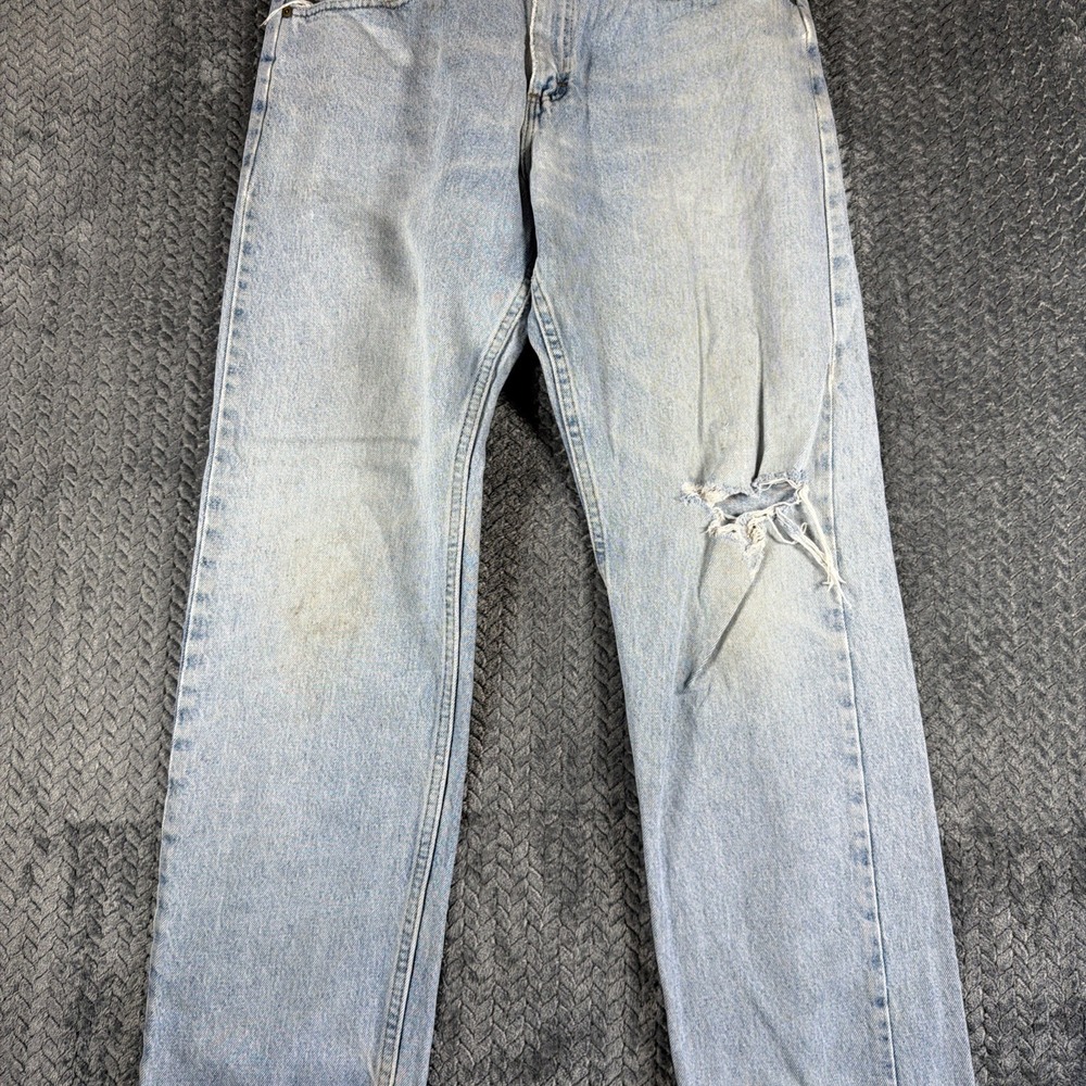 VTG Riders By Lee Jeans Mens 33x32 Blue Denim Light Wash Distressed Straight Leg